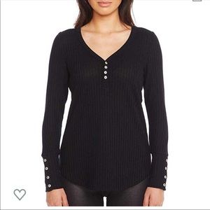 NEW CHASER wafle thermal ribbed tee top size S long sleeve black stretch